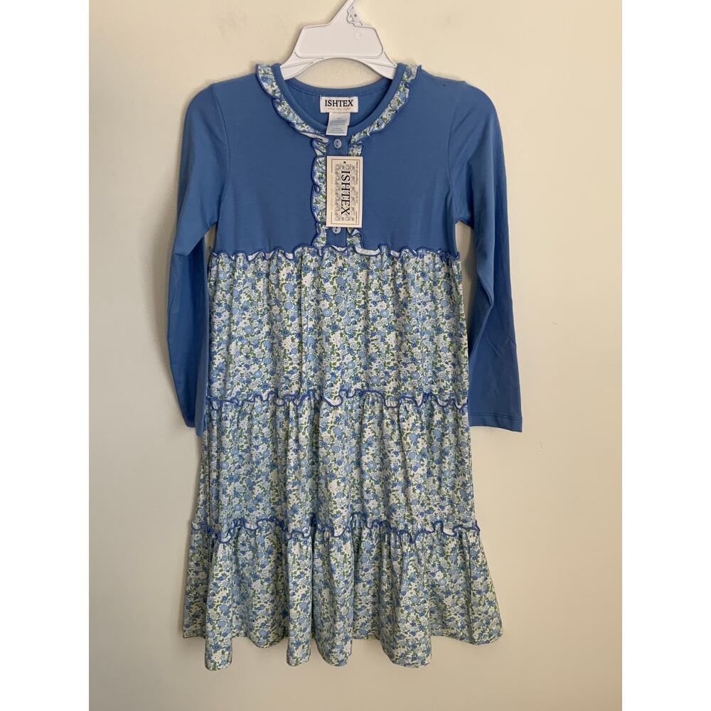 Ishtex Blue Flower Tiered Dress 6x/7‎